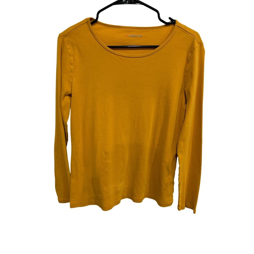 Liz Claiborne Mustard Yellow Cotton Long Sleeve Shirt Size L Classic Preppy Top